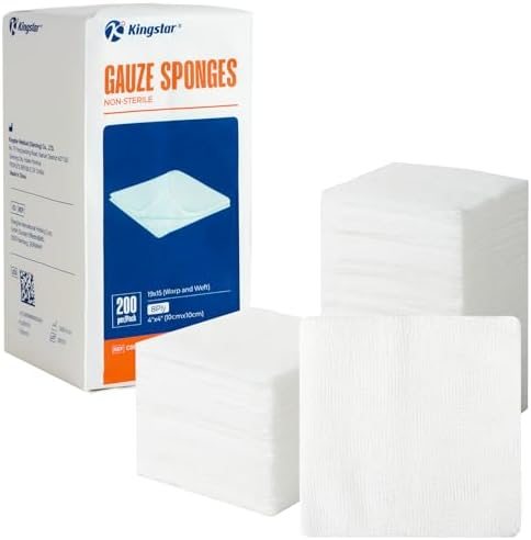 Kingstar 200 Count 4x4 Inch Gauze Sponges 8-Ply