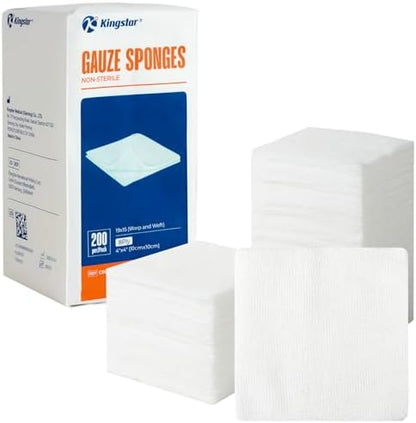 Kingstar 200 Count 4x4 Inch Gauze Sponges 8-Ply