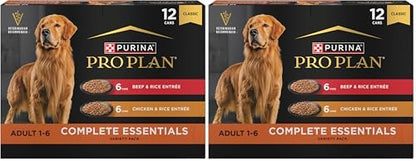 Purina Pro Plan Complete Essentials Wet Dog Food Chicken and Rice Entree and Beef-and Rice Entree Variety Pack - 13 oz. Cans,(Pack of 24)