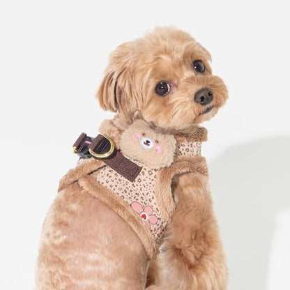 Pinkaholic New York Alisa Vest Dog Harness Step-in Warm Winter Leopard Pattern for Small Dog, Light Brown, Small