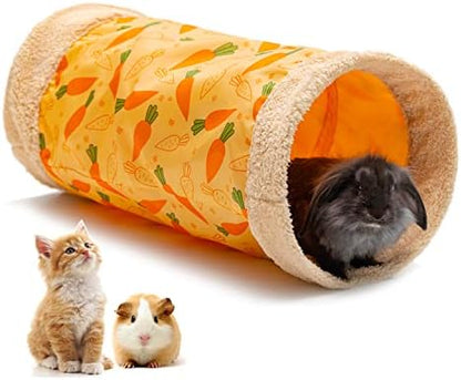 Rabbit Hideout Tunnel, Soft Fleece Foldable Bunny Tube Nest Indoor