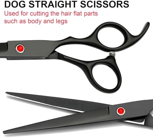 Dog Grooming Scissors Kit, Premium Stainless Steel Dog Shears with Curved Shears, Sharp Durable for Dogs Cats+Black 4 Piece