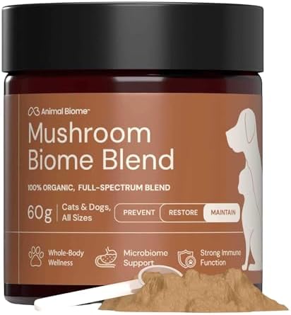 Animal Biome Organic Mushroom Powder for Dogs & Cats, Easy Food Topper 60g