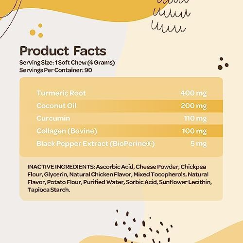 Turmeric for Dogs Soft Chews | Hip and Joint Chews for Dogs Comfort & Mobility with Collagen for Dogs | Dog Joint Supplement for All Ages Breeds & Sizes | NASC Certified & Made in The USA | 90 Chews