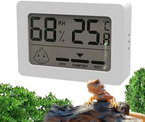 Reptile Thermometer Hygrometer with Climate Comfort Indicator, Fast Accurate LCD Digital Temperature & Humidity Monitor for Terrarium, Bearded Dragon, Gecko, Snake Tank
