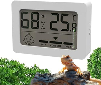 Reptile Thermometer Hygrometer with Climate Comfort Indicator, Fast Accurate LCD Digital Temperature & Humidity Monitor for Terrarium, Bearded Dragon, Gecko, Snake Tank