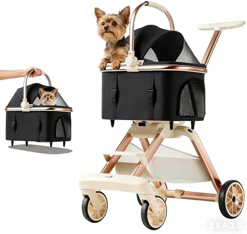 All-Terrain Pet Stroller for Small Medium Dogs & Cats,20 lbs Capacity - Portable Carrier with One-Touch Brake, Lightweight Foldable Design & Shock Absorption Wheels,Black
