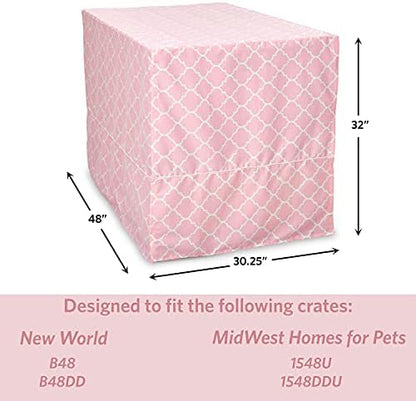 MidWest Homes for Pets XL Dog Crate Cover Featuring Teflon Fabric Protector, Poly-Cotton Privacy Kennel Cover Fits Most 48-inch Crates, Pink Designer Print, Machine Washable, Reduces Barking