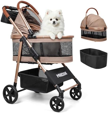 Pet Stroller for Small/Medium Dogs Cats, 50 lbs, 3-in-1 Foldable Stroller