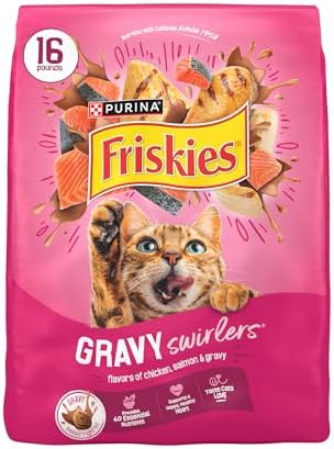 Friskies Purina Gravy Swirlers Dry Cat Food, Chicken & Salmon, 16 lb Bag