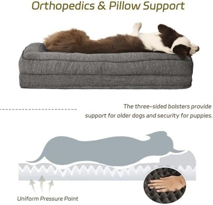 Orthopedic Dog Beds for Extra Large Dogs,Orthopedic Dog Sofa Bed with Removable Washable Cover,Waterproof Egg Foam Pet Couch Bed& Furniture,46x30 Inch, Gray