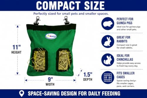 2-Opening Hay Bag for Rabbits, Guinea Pigs & Chinchillas, Compact Hanging Hay Feeder, 9" x 11" x 1.5", Helps Reduce Hay Waste & Cage Mess, 6-Month Warranty (Pink, 9" x 11" x 1.5")