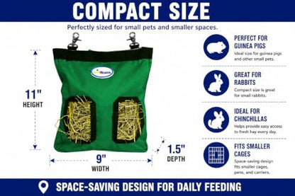 2-Opening Hay Bag for Rabbits, Guinea Pigs & Chinchillas, Compact Hanging Hay Feeder, 9" x 11" x 1.5", Helps Reduce Hay Waste & Cage Mess, 6-Month Warranty (Pink, 9" x 11" x 1.5")