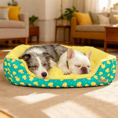 Rectangle Washable Dog Bed for Large, Medium & Small Dogs – Soft Calming Puppy Beds, Durable Warm Pet Sofa with Non-Slip Bottom for Indoor Use.Yellow S Size (18.9"x18.9"x6.3")