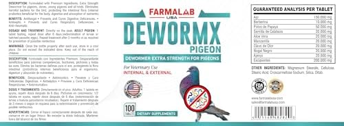 Farmalab Natural Dewormer Internal & External 100 Tabs Poultry - Vitamin for Poultry Rooster Hen Chicken Baby Chick Doves Pigeons and All Caged Birds (Pigeon Doves Squail)