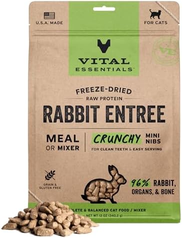 Vital Essentials Freeze Dried Cat Food, Rabbit Mini Nibs, 12 oz Bag