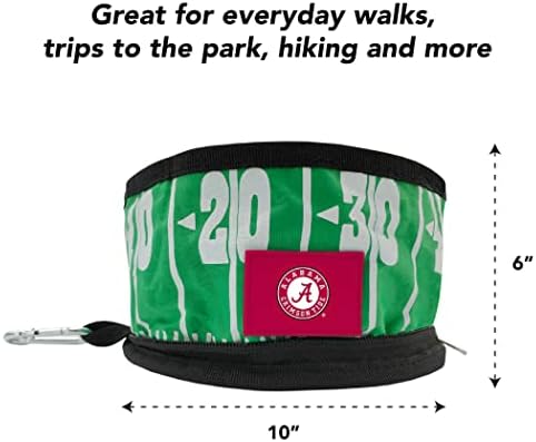 Pets First NCAA Alabama Crimson Tide Collapsible Dog Travel Bowl, Food and Water Bowl for Dogs & Cats. Lightweight Leak-Proof Pet Bowl for Travel with Football Field & Pebble-Grain Design
