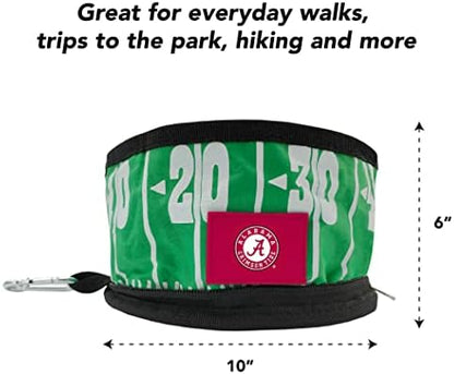 Pets First NCAA Alabama Crimson Tide Collapsible Dog Travel Bowl, Food and Water Bowl for Dogs & Cats. Lightweight Leak-Proof Pet Bowl for Travel with Football Field & Pebble-Grain Design