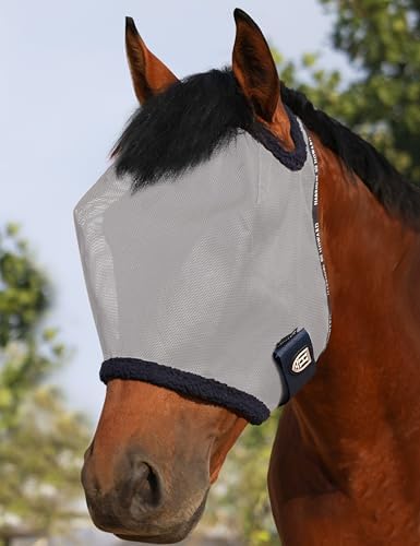 Harrison Howard All Round Mesh Horse Fly Mask UV Protective with Fleece Padded Edging Grey M