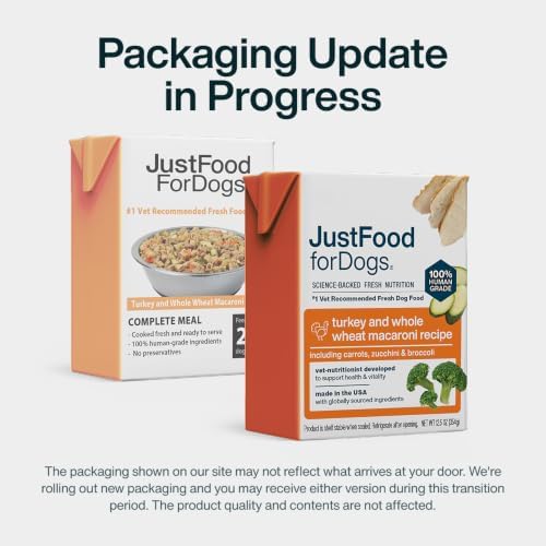 JustFoodForDogs Pantry Fresh Wet Dog Food Complete Meal or Dog Food Topper, Turkey & Whole Wheat Macaroni Human Grade Dog Food Recipe - 12.5 oz (Pack of 12)
