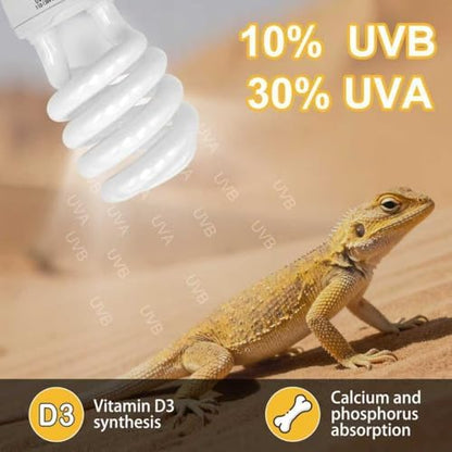 UVB Reptile Light, 10.0 26W UVA UVB Light for Reptiles, Spiral Compact Fluorescent UVB Bulb for Bearded Dragons Tortoise Lizards and Snakes