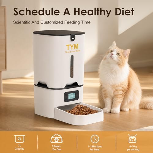 Automatic Cat Feeder 7L, 9 Meals/Day Food Dispenser for Cats Small Dog Pet