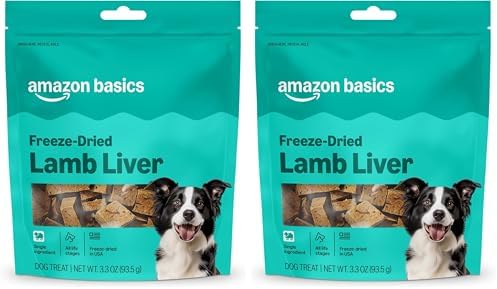 Amazon Basics Freeze-Dried Raw Single Ingredient Dog Treats, Lamb Liver, High Protein, Healthy Training Treats or Meal Topper for All Dogs, Grain-Free, 3.3oz (Previously Wag) (Pack of 2)