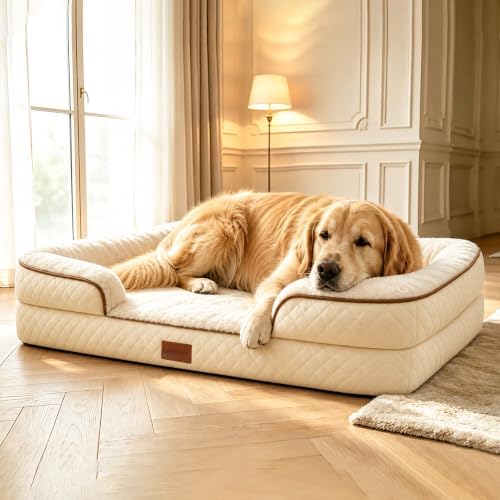 Large Dog Sofa Bed with Reusable Potty Pad, 31x21-Inch, Beige Medium