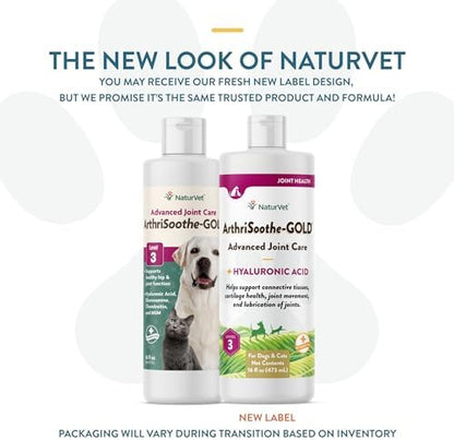 NaturVet – ArthriSoothe-Gold Advanced Care Liquid | Level 3 Advanced Joint Care | Supports Healthy Hip & Joint Function | Enhanced with Glucosamine, MSM & Chondroitin | For Dogs & Cats | 16 oz Liquid