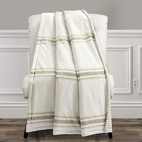 Lush Decor Farmhouse Stripe Reversible Throw, Single, 50" W x 60" L, Neutral - Beige Throw Blanket For Bed - Soft Blanket - Couch Throw - Rustic Farmhouse Decor