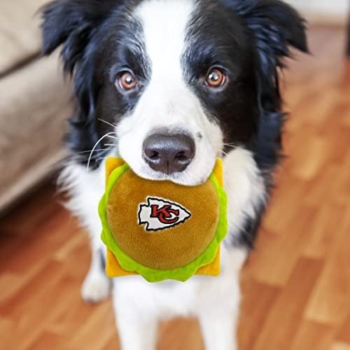 Pets First NFL Kansas City Chiefs Stadium Cheese Burger Plush Dog & Cat Squeak Toy with Beautiful Team Name & Logo