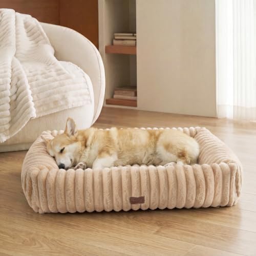 Bedsure ComfyFleece™ Cute Dog Bed Medium Large Size Dog，33in Sandy Beige