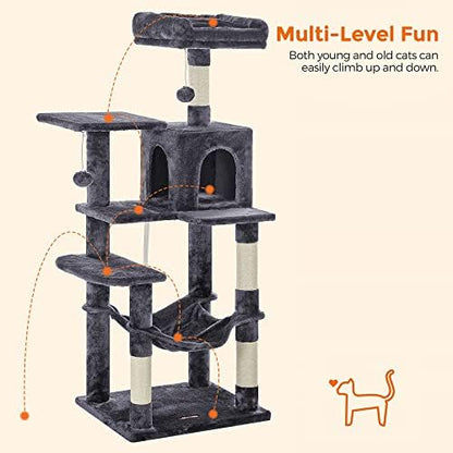 Feandrea Cat Tree, 54.2-Inch Cat Tower, Multi-Level Condo, Smoky Gray