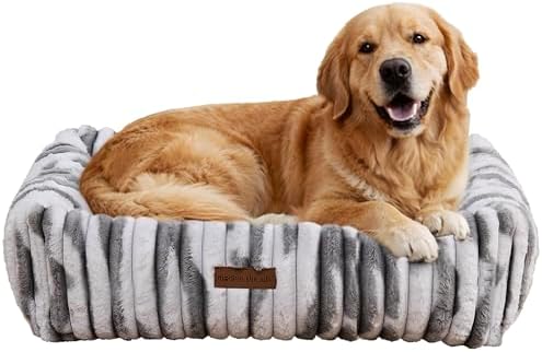 Modern Threads Ribbed Plush Two-Tone Cuddler Dog Bed, Ultra-Soft Faux Rabbit Fur, Supportive Bolstered Sides, Removable Washable Cover, Bed for Medium to Large Dogs, Silver, (34" L x 25" W x 9" Th)