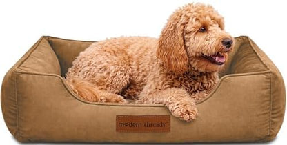 Modern Threads Luxury Dog Bed - Comfortable Tufted Velvet Cushion for Small to Large Dogs - Machine Washable - Durable & Cute Sleep Space for Pets - Pamper Your Pet with Cozy Beds - Caramel