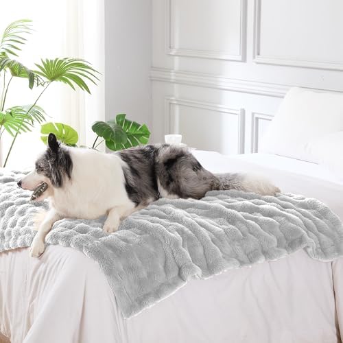 Modern Threads Water-Resistant Faux Rabbit Fur Pet Blanket for Dogs & Cats – Ultra-Soft Couch, Bed & Crate Protector, 40x50 Light Grey