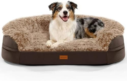 iweepet Fluffy Orthopedic Dog Beds for Large & Extra Large Dogs, 41" Calming Dog Sofa Bed with Supportive 28D Egg-Crate Foam, Removable Washable Cover, Waterproof Lining, for Puppy,Senior,Sick