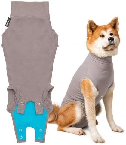 Suitical - The Original Dog Surgery Recovery Suit - Replace E-Collar & Cone - Spay, Neuter, Wounds, Prevent Licking - Large - Neck to Tail 26.4-29.9in - Chest 31-42in - Weight 58-70lbs Sandstone Grey