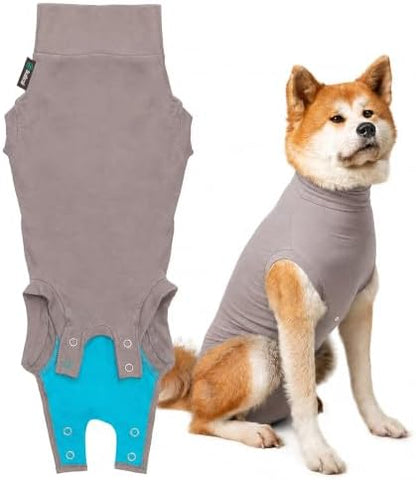 Suitical - The Original Dog Surgery Recovery Suit - Replace E-Collar & Cone - Spay, Neuter, Wounds, Prevent Licking - Large - Neck to Tail 26.4-29.9in - Chest 31-42in - Weight 58-70lbs Sandstone Grey