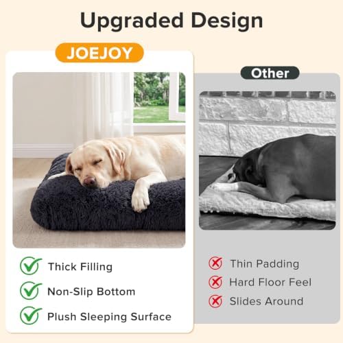 JOEJOY Large Dog Bed Crate Pad, Deluxe Plush Washable Dog Beds Fulffy Soft Kennel Pad Anti-Slip Pet Sleeping Mat for Extra Large Medium Small Dogs, 47" x 29", Dark Grey