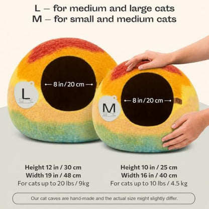 MEOWFIA Cat Cave - Merino Wool Bed for Indoor Cats (Tucson Sunset, Large)