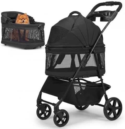 Dog Stroller for Small Dogs - 3 in 1 Pet Stroller with Detachable Pet Carrier, Pet Stroller with One-Click Folding and Omnidirectional Steering