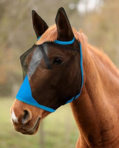 Hilltown Fly Mask for Horse with Ears - X-Full, Blue