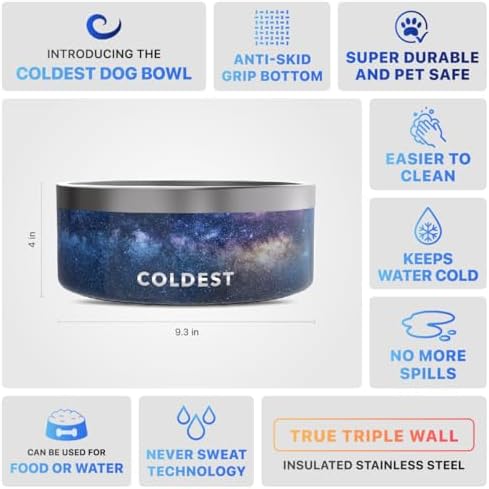 Coldest Dog Bowl - Anti Rust Metal, Non Slip, 3 Layers Insulated Stainless Steel Dog Bowls - Spill Proof & Heavy Duty - Water Bowl for Dogs, Cats & Pets, Dish Washer Safe (100 oz, Into The Beyond)