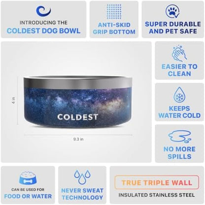 Coldest Dog Bowl - Anti Rust Metal, Non Slip, 3 Layers Insulated Stainless Steel Dog Bowls - Spill Proof & Heavy Duty - Water Bowl for Dogs, Cats & Pets, Dish Washer Safe (100 oz, Into The Beyond)