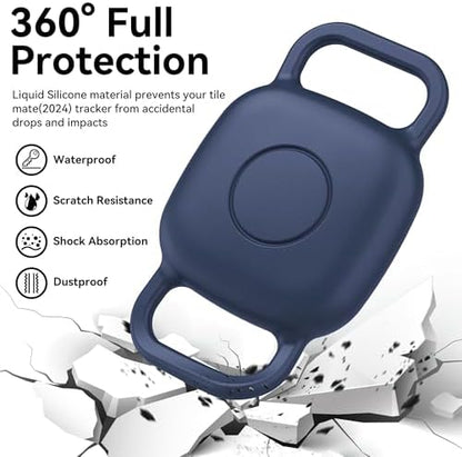 DDJ Waterproof Dog Collar Holder for Life360 Tile Mate Tracker, 2-Pack Durable Silicone Cover, Anti Lost for Life 360 Tile Tracker Case for Cat & pet Collars, Easy Installation, Black,Blue