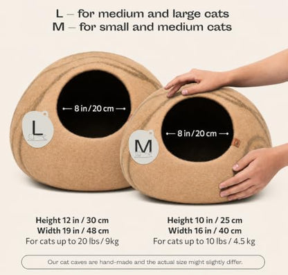 MEOWFIA Cat Cave - Merino Wool Bed for Indoor Cats (Beige, Medium)