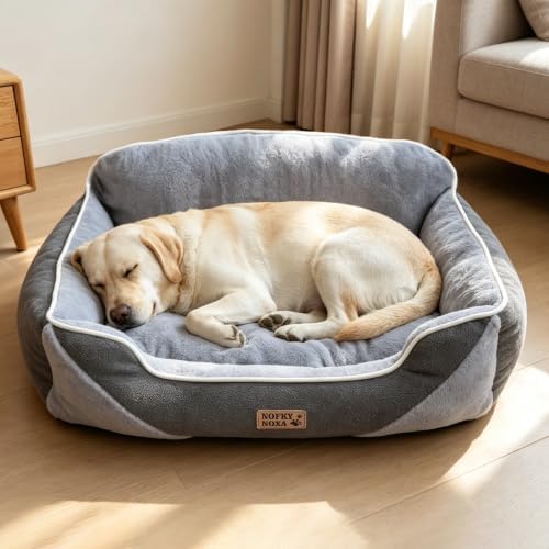 Orthopedic Dog Bed for Large Dogs, Washable Dog Sofa Bed with Reversible Plush & Premium Corduroy Velvet, Non-Slip Bottom, Removable Cover, Grey, 35"x28"