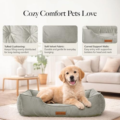 Modern Threads Luxury Dog Bed - Comfortable Tufted Velvet Cushion for Small to Large Dogs - Machine Washable - Durable & Cute Sleep Space for Pets - Pamper Your Pet with Cozy Beds - Light Grey
