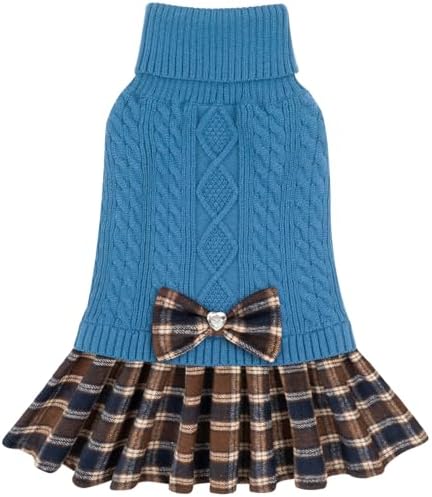KYEESE Dog Sweater Dress for Small Dogs Turtleneck Thick Knit Pullover